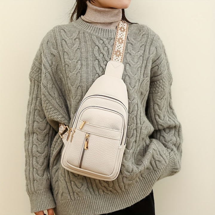 Immagine prodotto Only-Bags.Store Borsa da petto vintage con tasche multiple e chiusura a zip, borsa a tracolla casual sportiva
