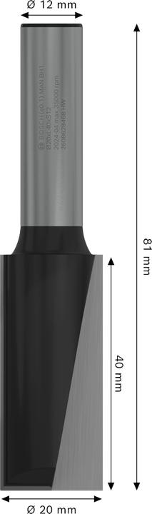 Produktbild Bosch Professional Zubehör Nutfräser, 12 mm, D1 20 mm, L 40 mm, G 81 mm