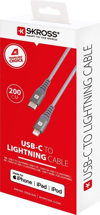 Produktbild Skross USB Kabel USB-C 2.0 to Lightning Cable, Braiding, 2,00m space gray (2 m, USB 2.0)