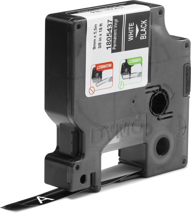 Produktbild Dymo Rhino 9mm weiß auf schwarz Vinyl (0.90 cm, Schwarz)