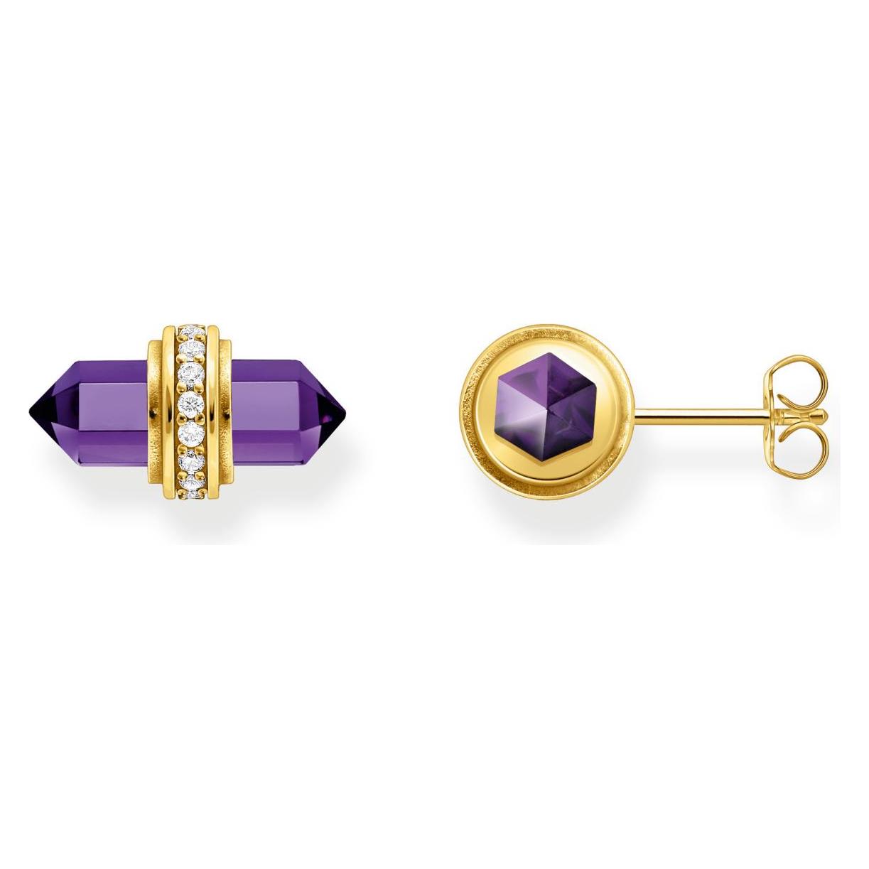 Thomas Sabo, Ohrringe, Ohrstecker Mit Violettem Onyx Kristall Vergoldet, (750 Gelbgold Vergoldung, 925 Sterlingsilber)