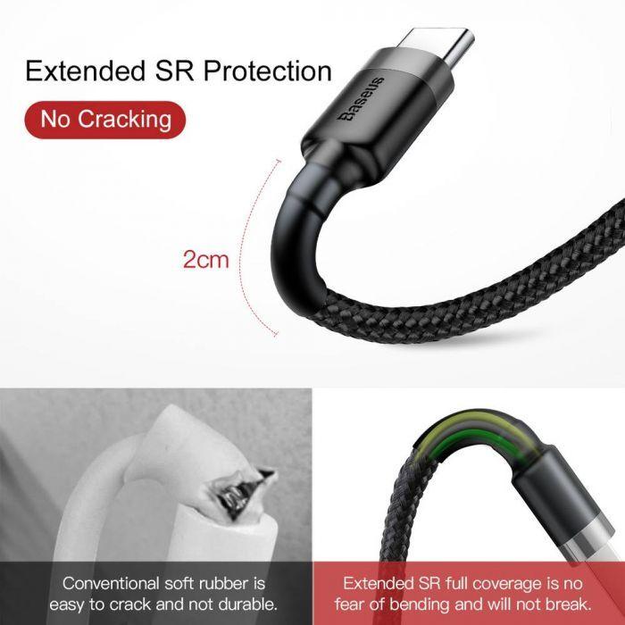 Productafbeelding Baseus cafule Kabel USB Voor Type-C 2A 3m Grijs+Zwart (3 m, USB 2.0)
