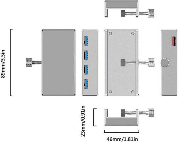 Produktbild Allnet USB 3.0 4 Port Clip Hub (USB-A, 5 Ports)