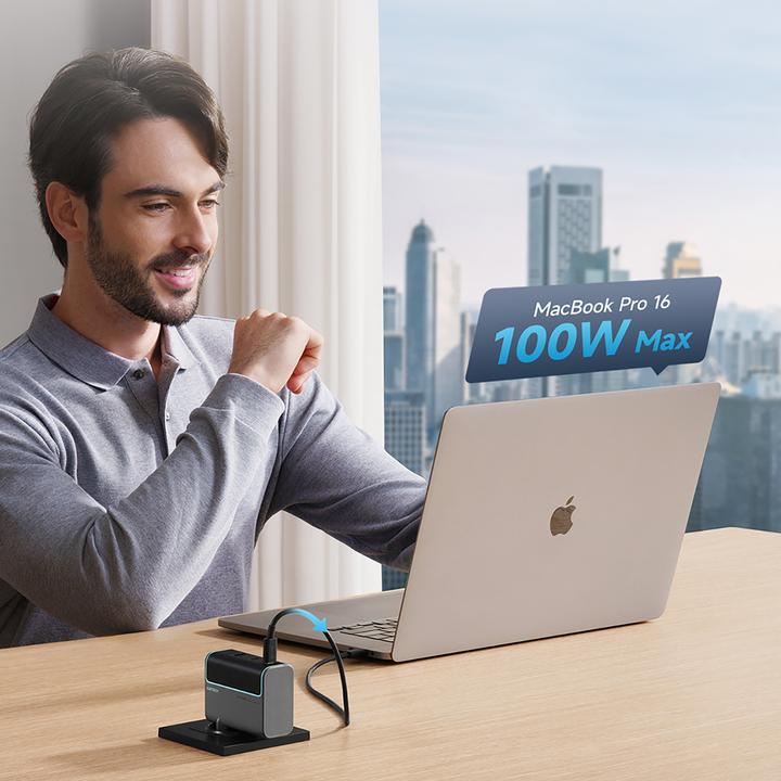 Actual product image NoName Cuktech CUKAD1003EUG GaN 100W Wandladegerät 2 x USB-C 1 x USB-A mit USB-C-Kabel - Grau (100 W, 3 ports)