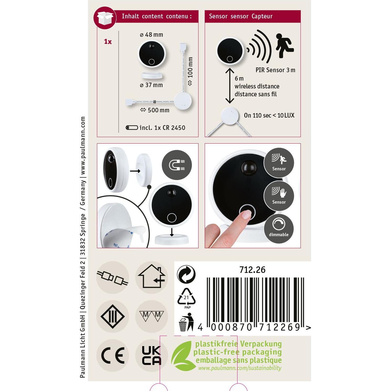 Thumbnail - Paulmann, LED Streifen, MaxLED Wireless PIR & Touch Sensor Set (4.83 cm, Indoor)