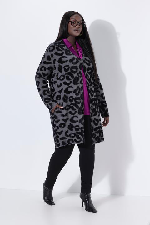 Produktbild Ulla Popken Long-Strickjacke, Leomuster, Stehkragen, Langarm (50, 52)