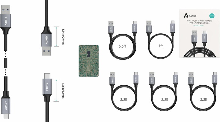 Produktbild Aukey USB A – USB C 5er Pack (2 m, USB 3.0)