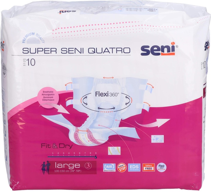 Produktbild Seni Quatro Windelhosen L atmungsaktiv Hüftumfang 100-150cm 9 Tropfen (10 x, Large)