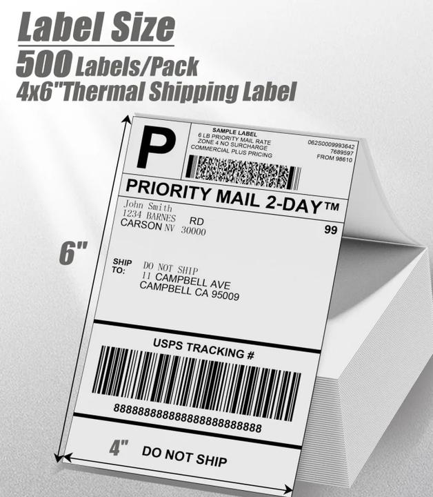 Image du produit Phomemo Versandetiketten 10,2 x 15,2 cm für PM-246/PM-246 Pro (500 Stk.)