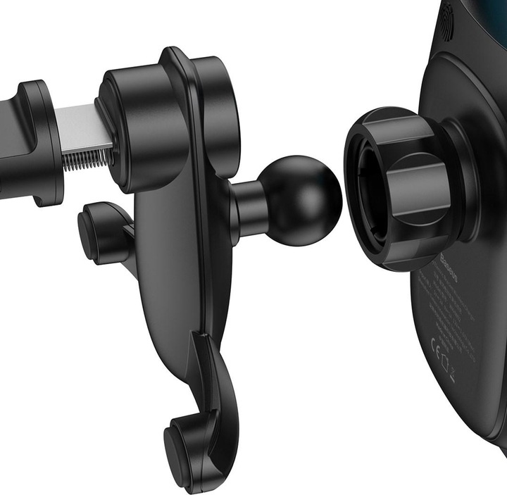 Actual product image Baseus Milky Way gravity car mount with Qi 15W induction charger black