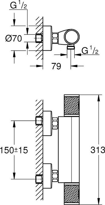 Produktbild Grohe Precision Feel Thermostat-Brausearmatur, mit ProGrip-Griff, wassersparend, chrom
