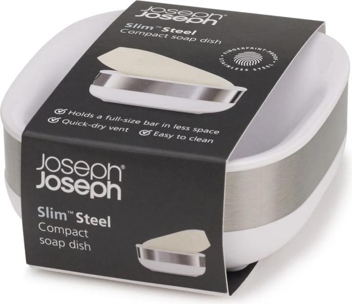 Produktbild Joseph Joseph 70533 Bathroom Slim Compact Steel Soap Dish- White/Steel