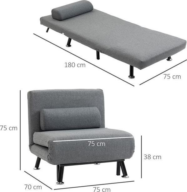 Produktbild Swisshandel24 Klappbett, Schlafsessel, neigbare Rückenlehne, Stahl, Leinenoptik, schwarz, 75x70x75cm