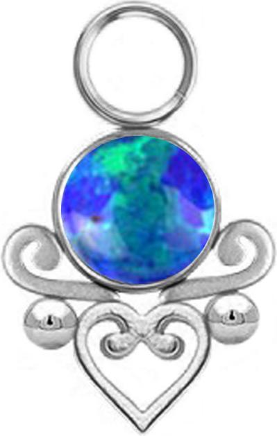Image du produit Star Piercing Anhänger silber Opal blau filigranes Herz (sans laiton, Acier chirurgical 316L)
