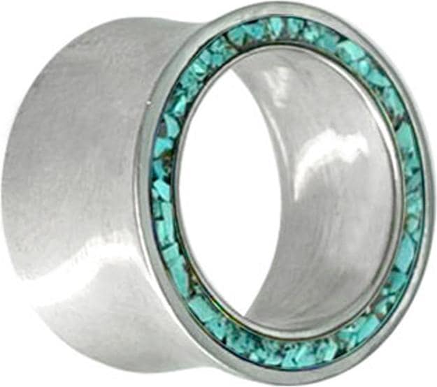 Star Piercing Flared Tunnel silber mit Türkis Stein Rand (Mineralisch, Messing)