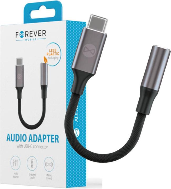 Image du produit Forever adaptateur audio AJC-01 jack 3,5 mm - USB-C noir (Jack 3.5mm, USB Type C)