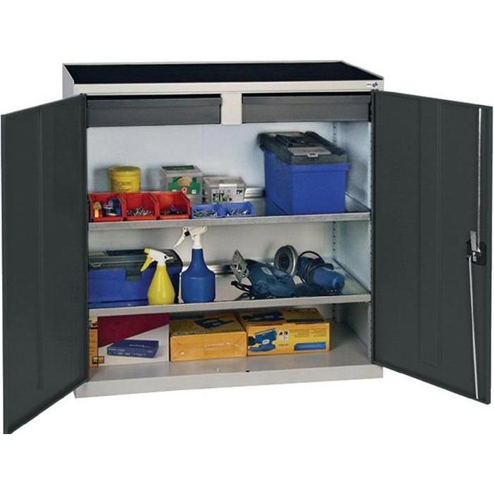 Stumpf & Kossendey, Werkstattschrank, Werkzeug-/Beistellschrank H1000xB1000xT500 mm 1 Schublade, 2 Böden lichtgrau, RAL ...