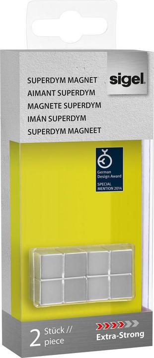 Actual product image Sigel SuperDym magnets C10 Extra-Strong, up to 13 sheets (A4, 80g/m²), cube design, 20x20 mm, 2 pcs. (2 x)