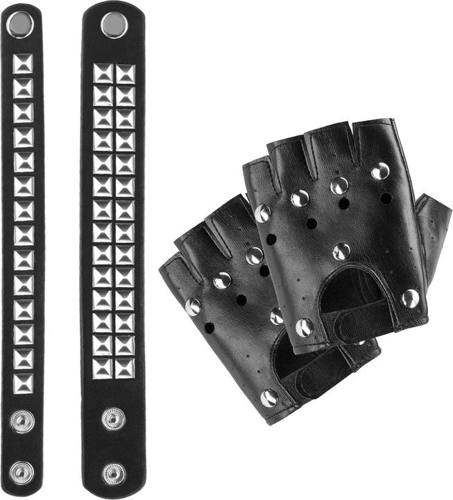 Produktbild tectake Accessoires-Set Leder Handschuhe und zwei Armbänder (Polyurethan)