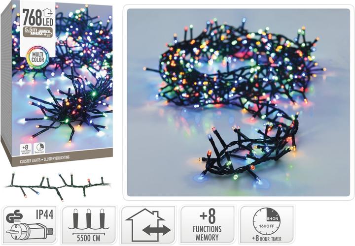 Actual product image Koopman LED-Clusterlichterkette Büschel bunt, 768 LEDs, schwarzes Kabel, Innen/Aussen, 8,5m (8.50 m)
