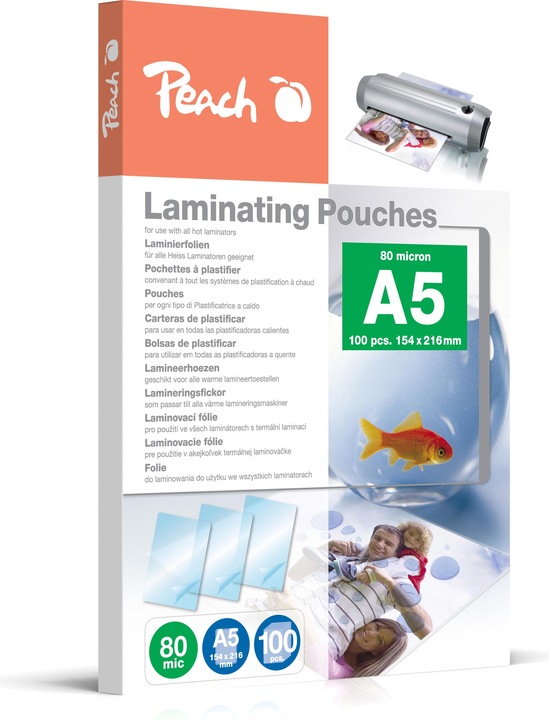 Actual product image Peach Laminating foil A5, 80 µm, 100 pieces, glossy (A5, 100 Piece, 80 µm)