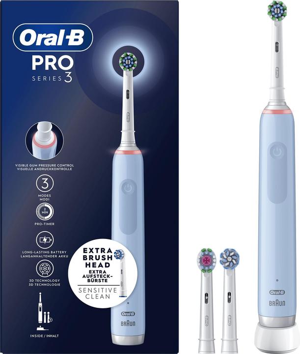 Produktbild Oral-B PRO Wiederaufladbare elektrische Zahnbürste 3 3700 Blau, 3 Bürstenköpfe, 1 Zahnbürste
