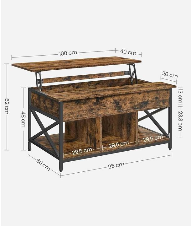 Immagine prodotto Vasagle Tavolino in legno marrone 95,0 x 60,0 x 48,0 / 62,0 cm