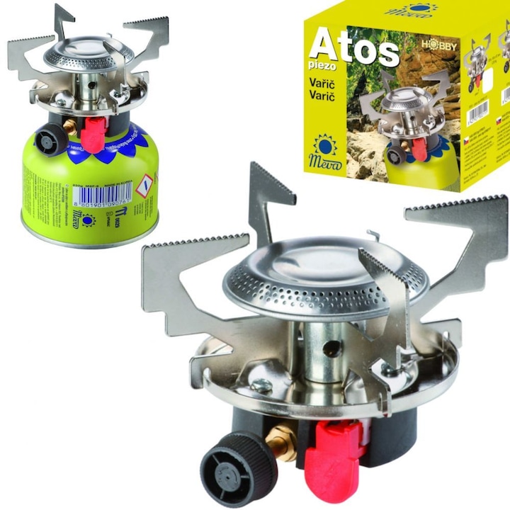 Produktbild Meva Gas-Campingkocher mit Gaskartuschen (Gewinde oder Ventil) ATOS Piezo-Zünder 1,8 kW
