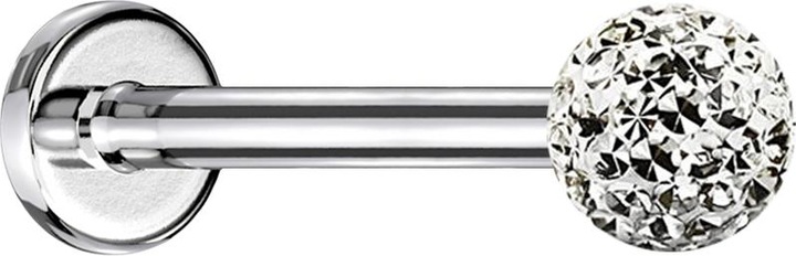 Image du produit Star Piercing Micro Labret argenté avec boule de cristal argentée et couche de protection en époxy (sans laiton, Acier chirurgical 316L)