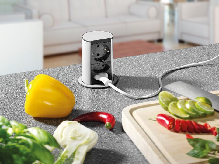 Produktbild Bachmann elevator 1x schutzkontakt 1x cat6 1x usb 3.0 edelstahl (1 x, CEE 7/7, 0.50 m)