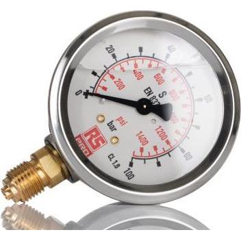 Rs Pro G1/4 Manometer 0bar  100bar, Ø 63mm Edels, Messtechnik, Silber