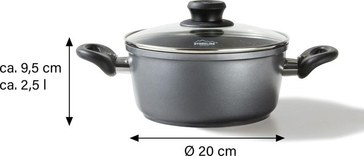 Actual product image Stoneline Saucepan 20 cm, with glass lid, non-stick frying pot, induction and oven-safe (Pot, Cast aluminium, 20 x 9.50 cm)