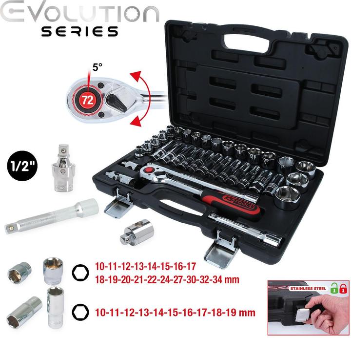 Produktbild KS Tools 1/2" CHROMEplus Steckschlüssel-Satz, 35 Teile, Flank Traction (1/2")