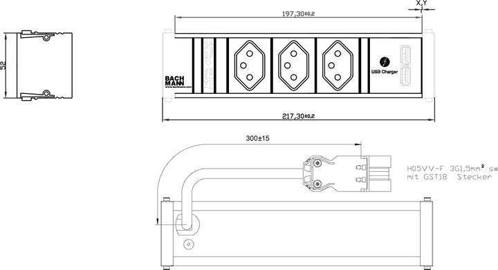 Produktbild Bachmann Steckdosenleiste CONI, 3x T13, 1x USB kurz (3 x, Typ 13)