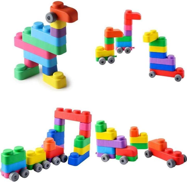 Image du produit Montessori Jouets, Jouets éducatifs, Blocs souples et roues - 25 blocs et 16 roues