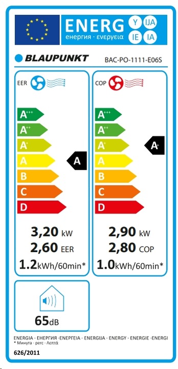 Energie-Label Blaupunkt Moby Blue 1111 (30 m², 10918.85 BTU/h)