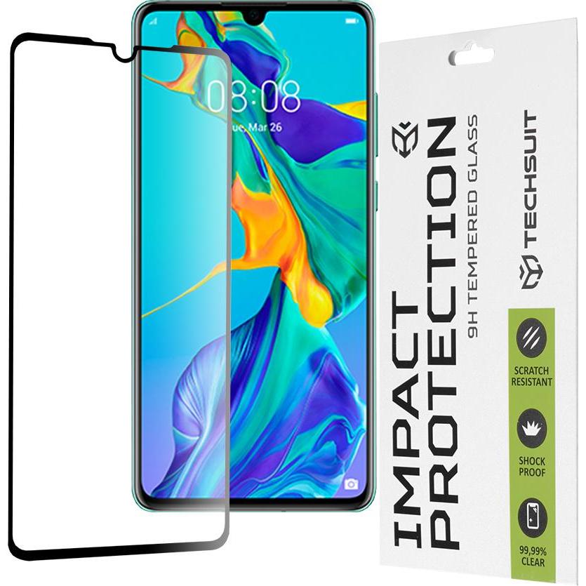 Techsuit - 111D Full Cover / Full Glue Glass - Huawei P30 - Black (1 pz., Huawei P30), Pellicola protettiva smartphone, Nero