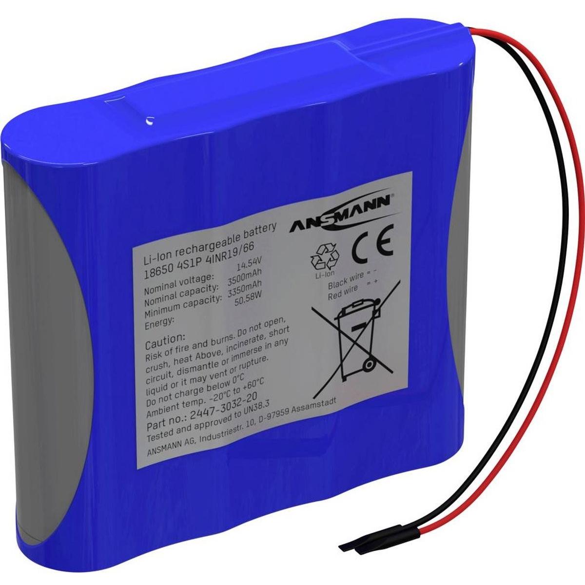 Ansmann Pacco batterie Li-Ion 4S1P - Inline (1 pz., 18650, 3500 mAh), Batterie + pile