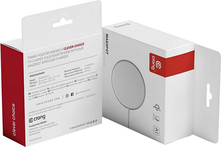 Actual product image Crong MagSpot Wireless Charger - Aluminiowa ładowarka MagSafe 15W (Silver White) (15 W)