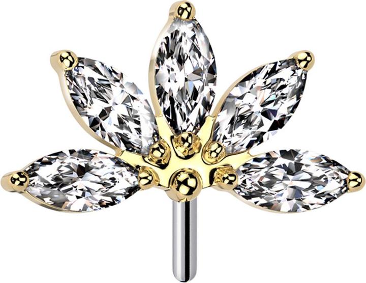 Image du produit Star Piercing Threadless Fächer vergoldet fünf Kristalle silber (sans laiton, Titane)