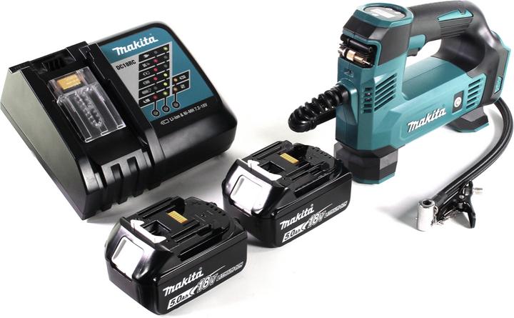 Immagine prodotto Makita DMP 180 RT Compressore a batteria 18 V 8.3 bar + 2x batteria 5.0 Ah + caricatore (8.30 bar, 12 l)