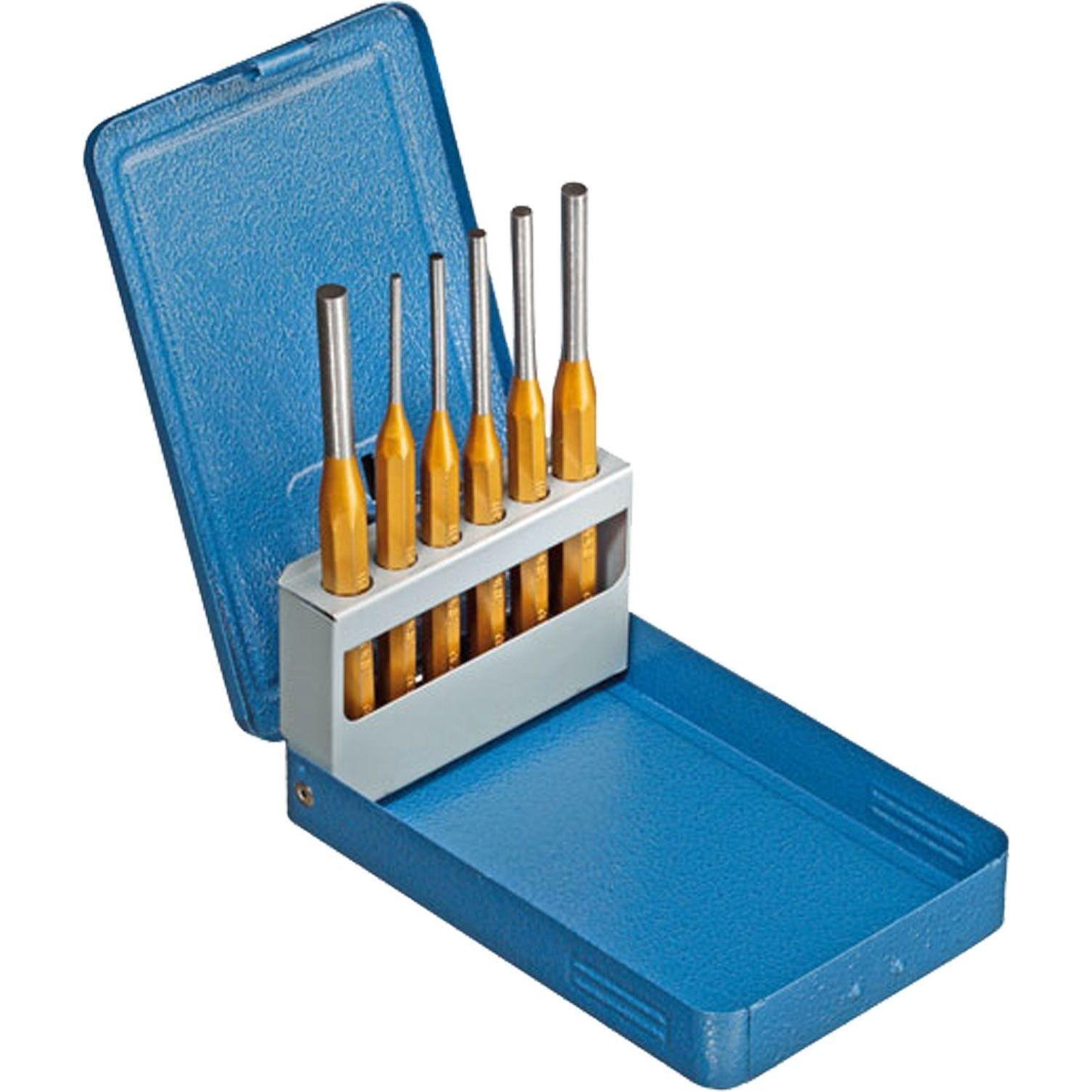 Gedore, Scalpello, Set di punzoni con cassetta pieghevole in metallo, 6 pezzi, acciaio/vernice, argento/blu