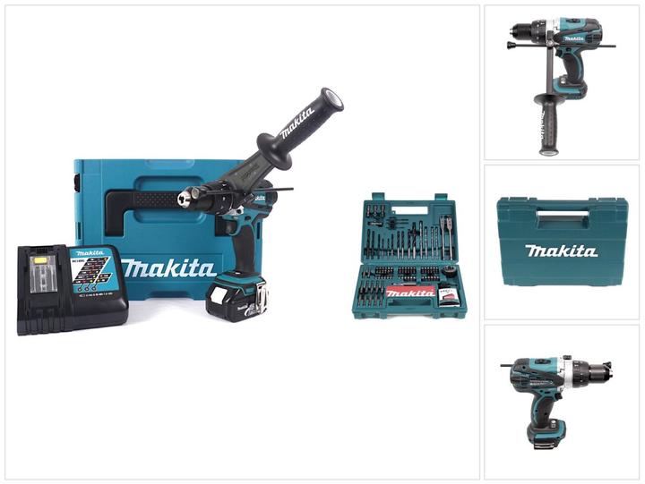 Actual product image Makita DHP 458 RF1J Battery impact drill 18V 91Nm + 1x 3,0Ah battery + charger + Bit & Drill (Rechargeable battery operated)