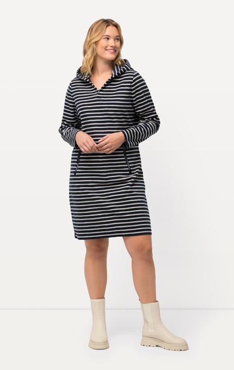 Image du produit Ulla Popken Robe en molleton à rayures, capuche et manches longues, col en V (46, 48)