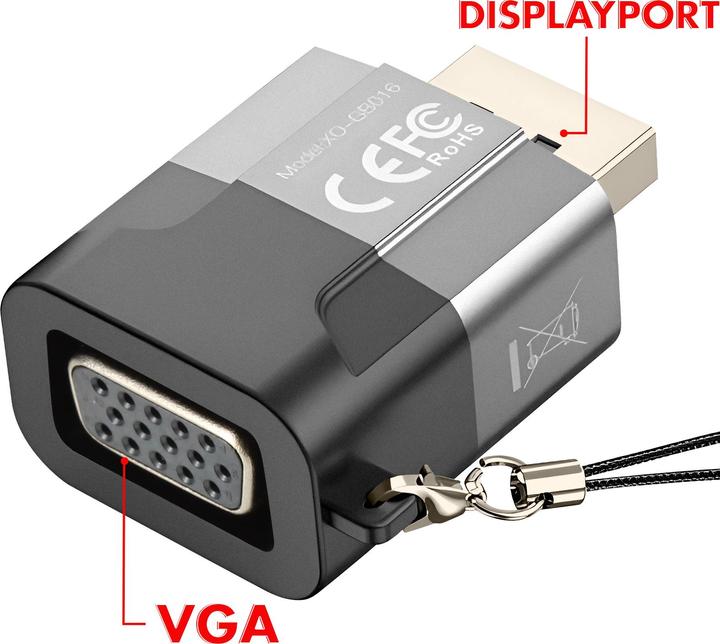 Image du produit xO adaptateur GB016 Displayport - VGA gris (VGA, 4.48 cm)