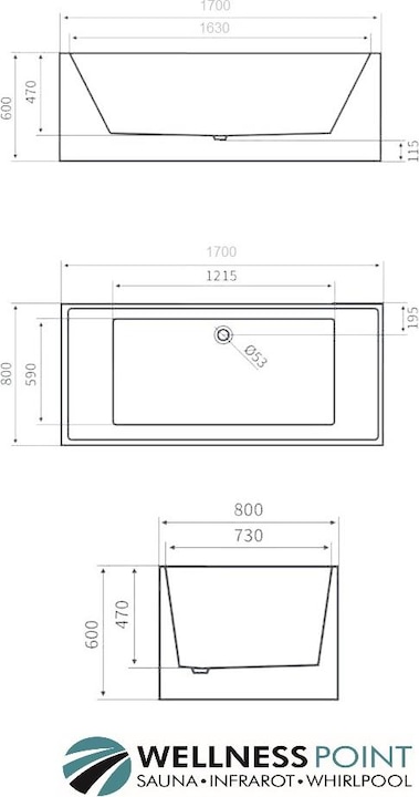 Produktbild PureHaven freistehende Luxus Acryl-Badewanne 170x80 cm elegant inkl. Siphon Überlaufschutz leicht zu (200 l, 80 cm, 170 cm)