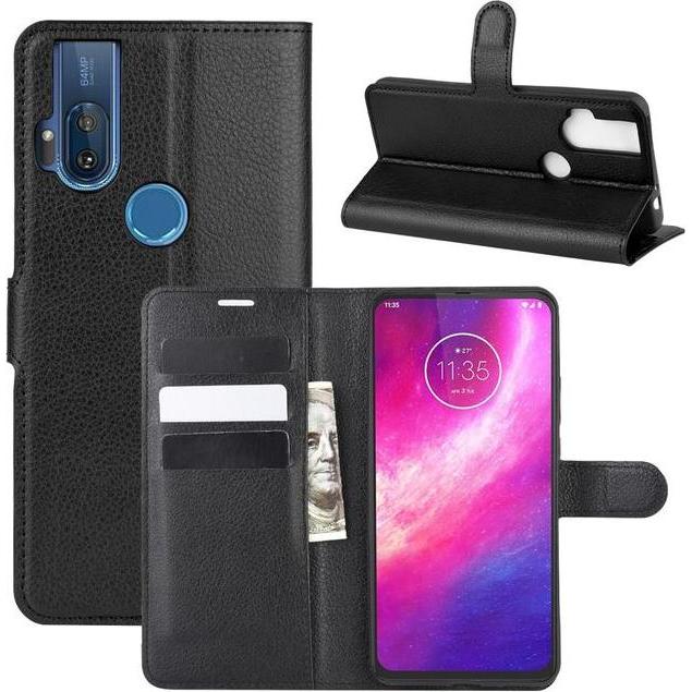 MU Classic Litchi Leder Bookcover Series (Motorola One Hyper), Smartphone Hülle, Schwarz