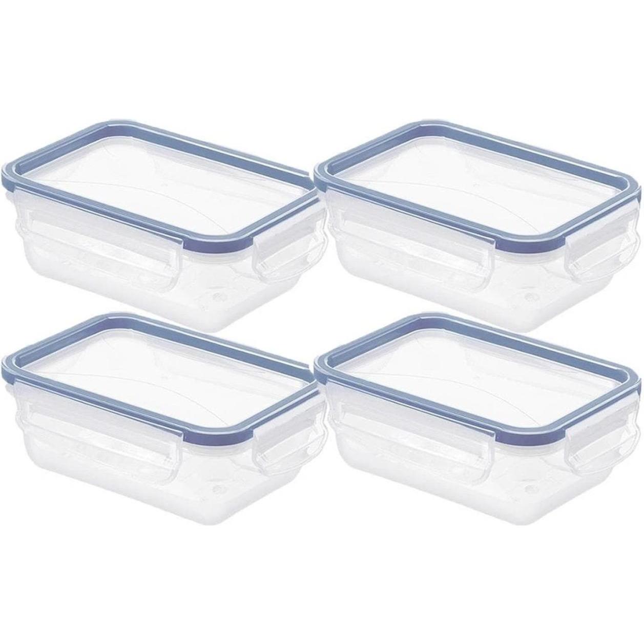 Rotho Set di barattoli da frigorifero 4 pezzi da 0,5 l CLIC & horizon blu, Contenitori per alimenti, Blu