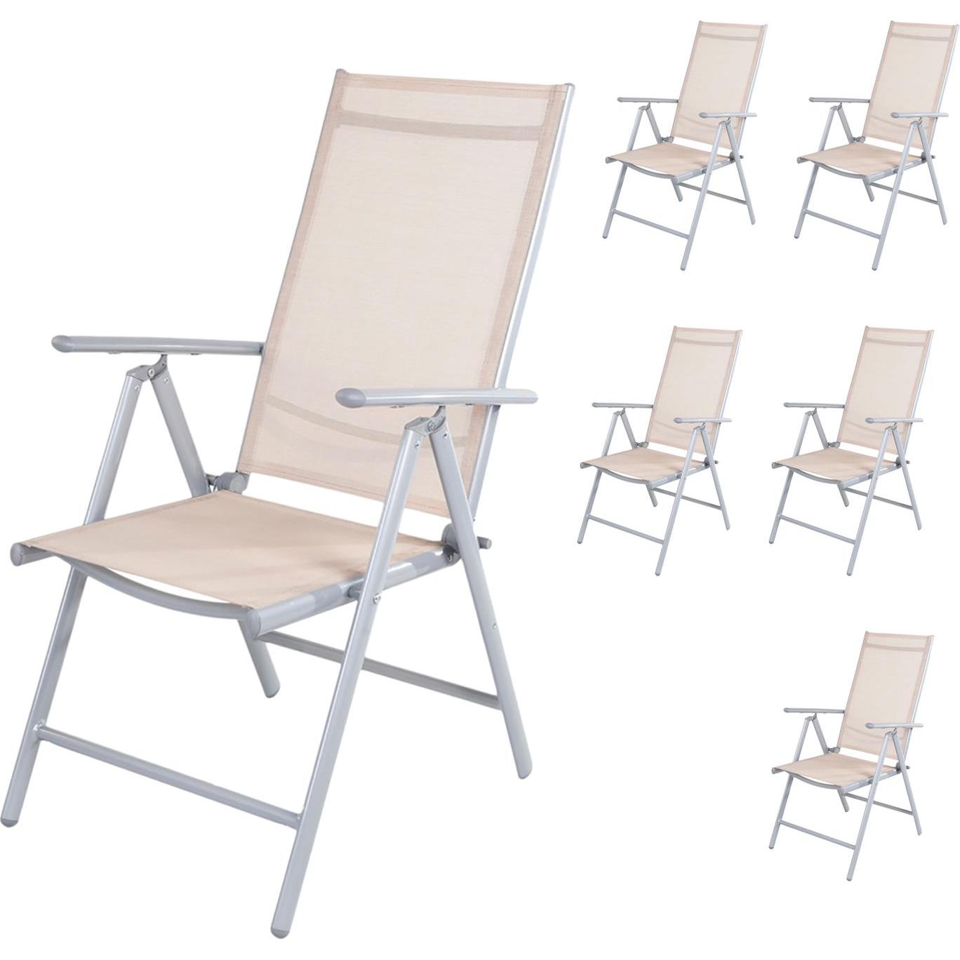 Mojawo, Gartenstühle, 6er Set Garten Klappstuhl Aluminium - Textilen Silbergrau/Beige