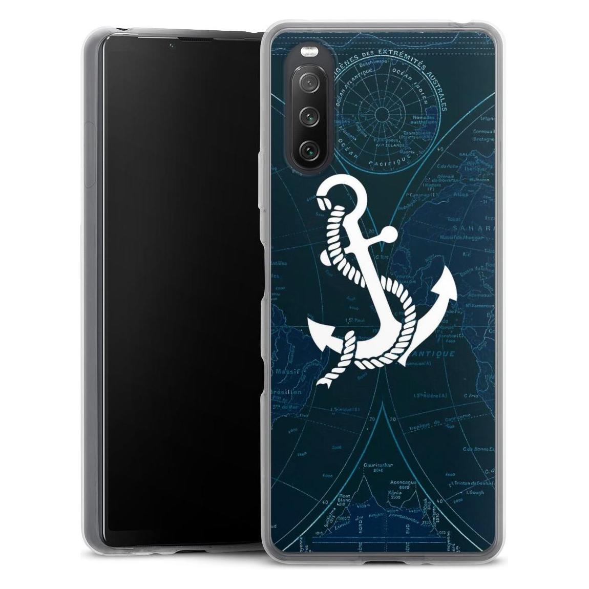 DeinDesign Slim Case Für Sony Xperia 10 Iii Silikon Hülle Ultra Dünn Handyhülle Anker Landkarte Segeln (Sony Xperia 10 Iii), Smartphone Hülle,